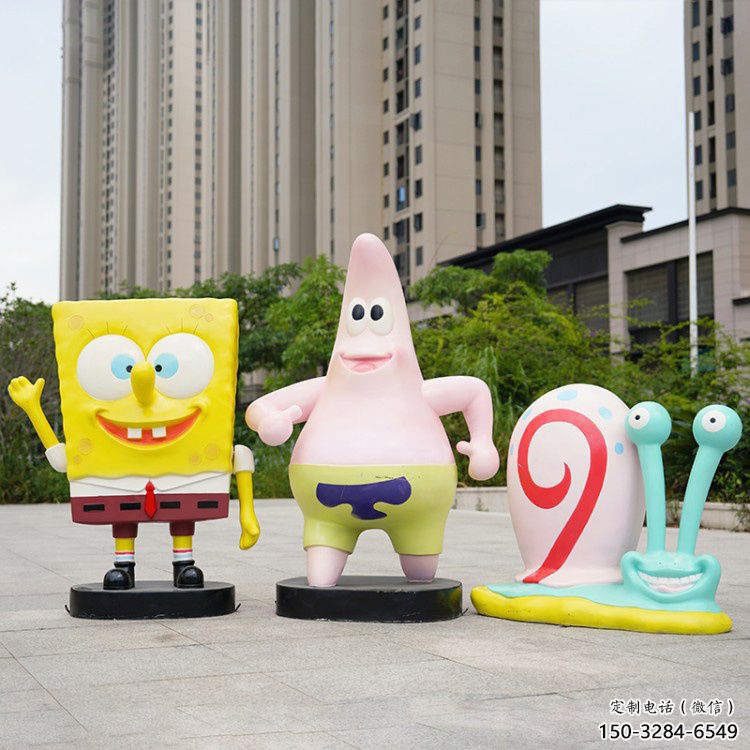 彩繪海綿寶寶雕塑 懸空餐飲店卡通雕塑 街頭動漫雕塑