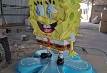 噴漆海綿寶寶雕塑 中式村口卡通雕塑 草地動漫雕塑