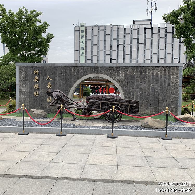 廣場工人雕塑 抽象民俗雕塑 烤漆拉車雕塑