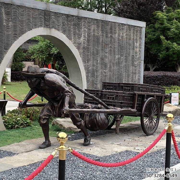 商業街工人雕塑 烤漆民俗雕塑 彩繪拉車雕塑
