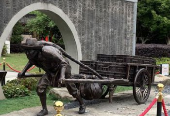 商業(yè)街工人雕塑 烤漆民俗雕塑 彩繪拉車雕塑