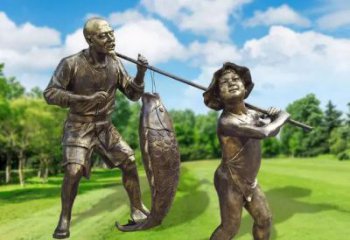 創意漁民雕塑 鑄銅民俗雕塑 公園捕魚雕塑