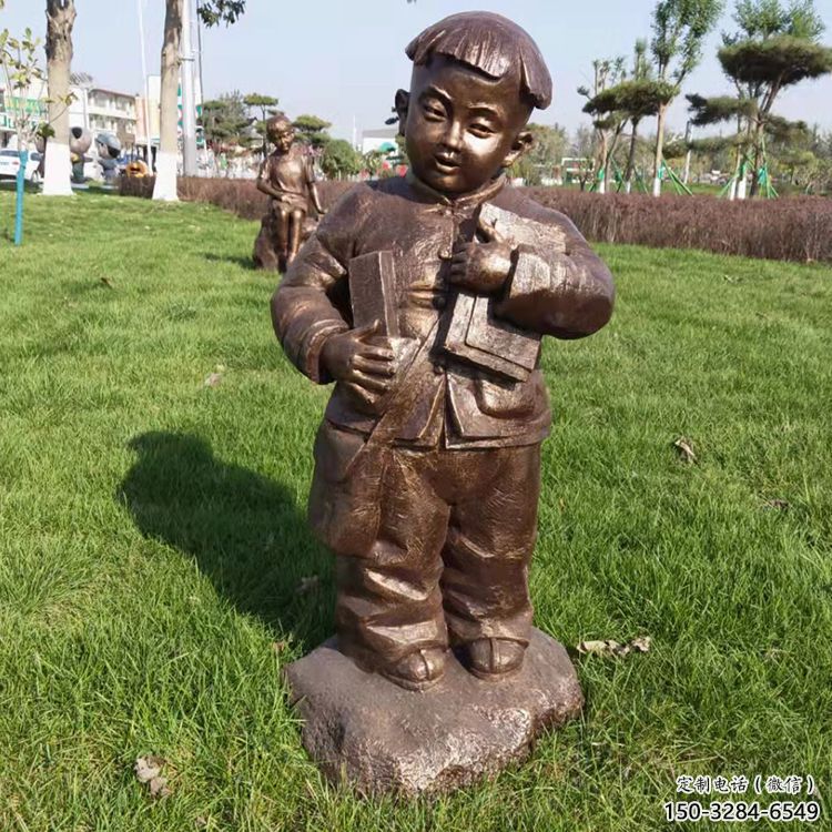 街頭小孩子雕塑 大型別墅區(qū)玩耍雕塑 黃銅童趣雕塑