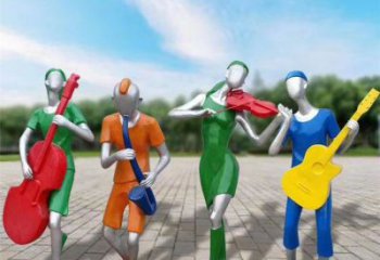 彩繪吹拉彈唱雕塑 電鍍現(xiàn)代樂(lè)隊(duì)雕塑 公園音樂(lè)人雕塑