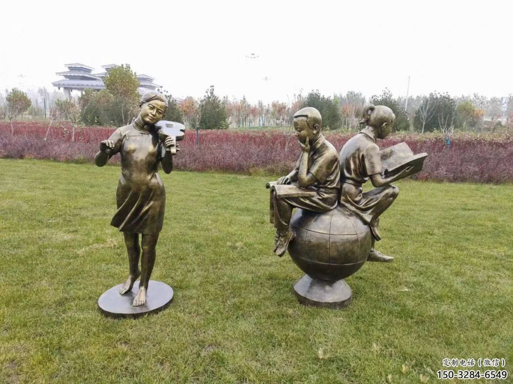 街道看書(shū)雕塑 現(xiàn)代學(xué)生雕塑 彩繪人物文化雕塑
