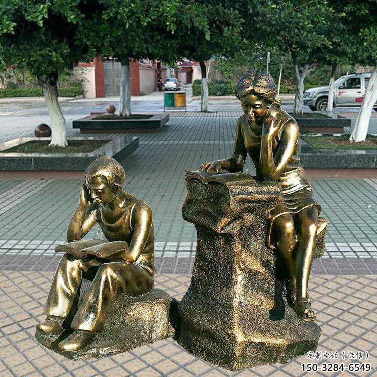 農村看書雕塑 抽象藝術學生雕塑 烤漆人物雕塑