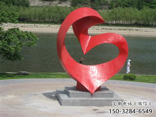 彩繪心形雕塑 電鍍現代雕塑 公園愛情雕塑