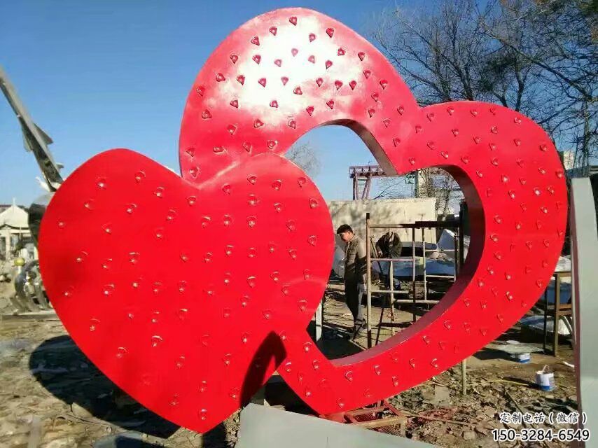 房地產雙心雕塑 現代桃心雕塑 幾何心心相印雕塑