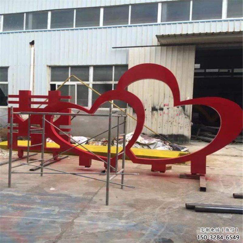住宅小區(qū)雙心雕塑 啞光桃心雕塑 公園心心相印雕塑