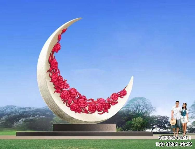 仿真月牙雕塑 電鍍現代月亮牙雕塑 抽象雕塑