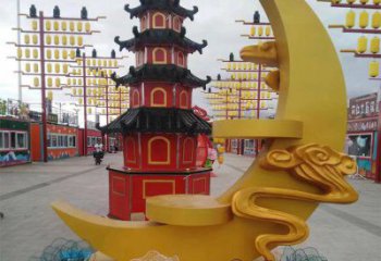 街道月牙雕塑 現代雕塑 彩繪月亮牙雕塑