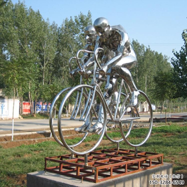 彩繪自行車雕塑 電鍍現代體育雕塑 公園運動員雕塑