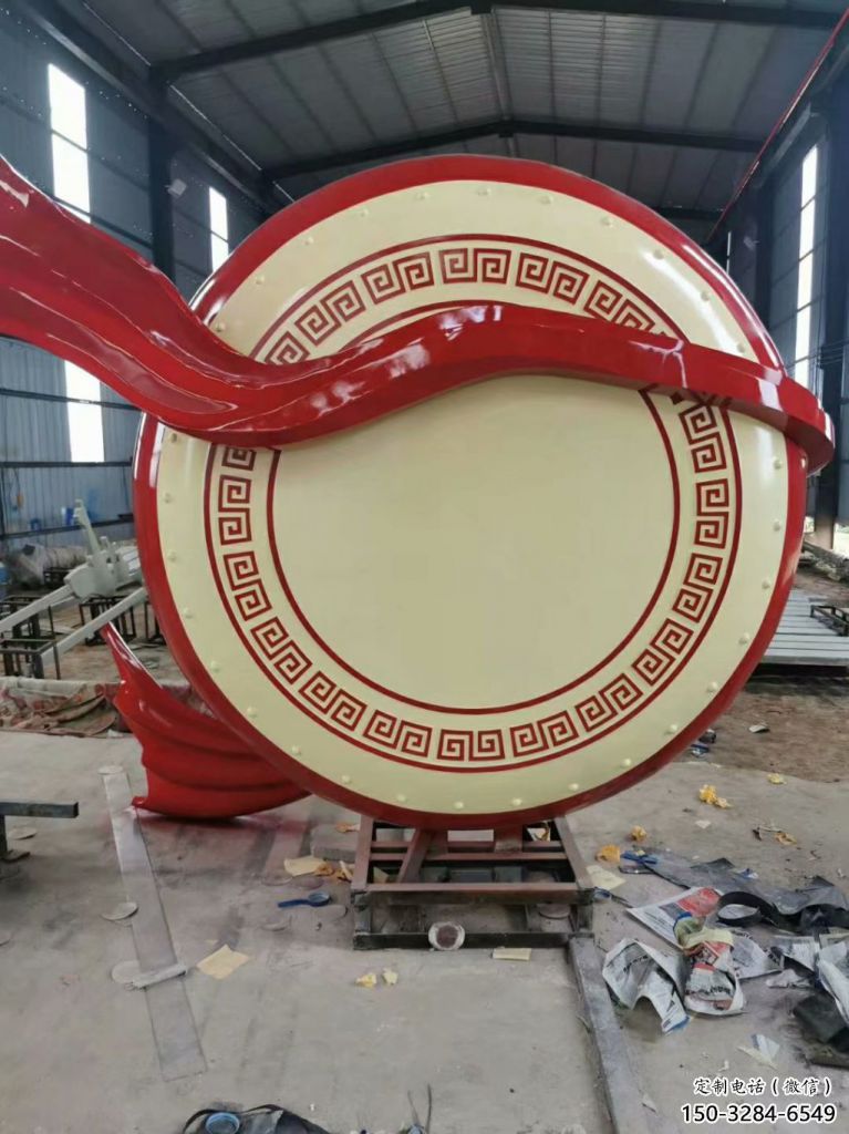 彩繪大鼓雕塑 電鍍現(xiàn)代鑼鼓雕塑 公園雕塑