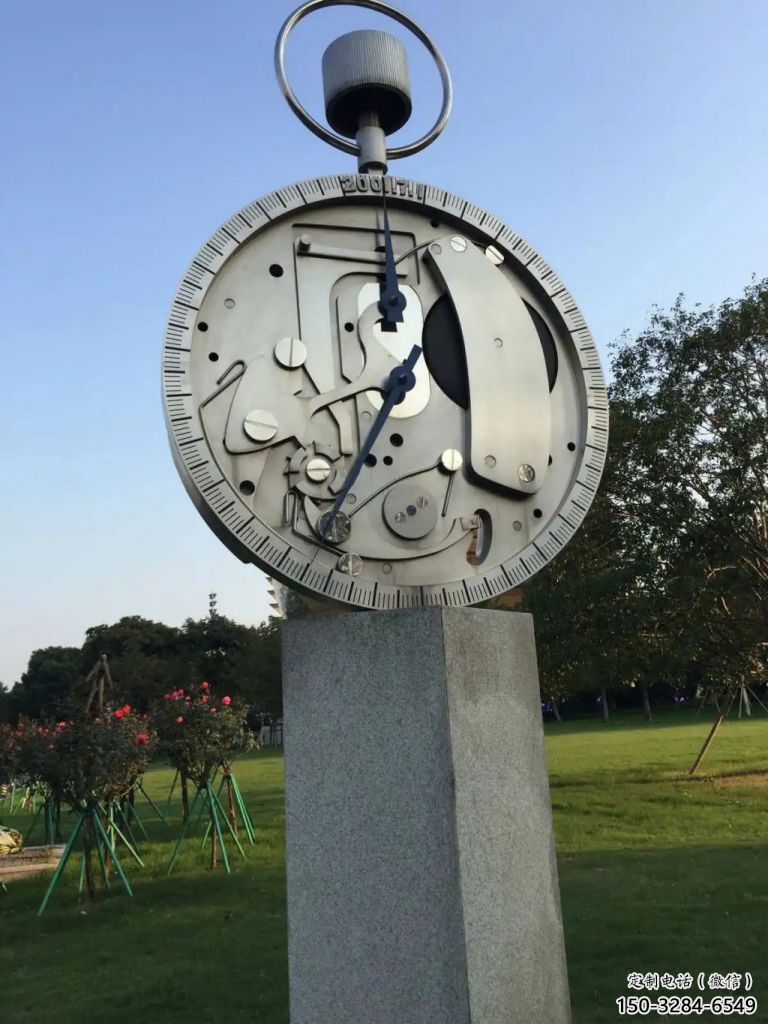 創(chuàng)意鐘表雕塑廠家 啞光時(shí)鐘雕塑 公園雕塑