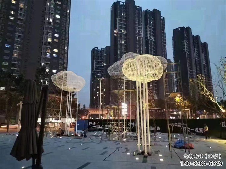 鋼管云梯雕塑 異形噴水梯子雕塑 農(nóng)村云朵雕塑