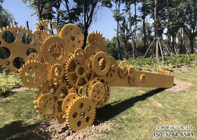 美陳齒輪雕塑 異形噴水機械雕塑 酒店工業雕塑