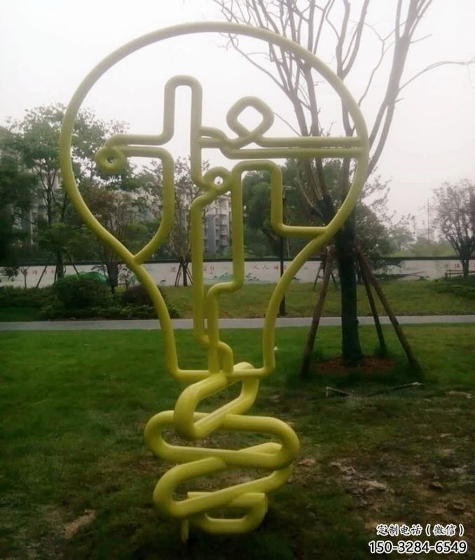 鋼管燈泡雕塑 異形噴水燈具主題 農(nóng)村電燈泡雕塑