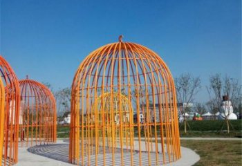 創(chuàng)意鳥籠雕塑 啞光籠子雕塑 公園鳥籠子雕塑