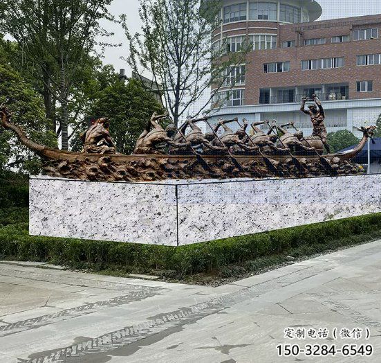 現(xiàn)代龍舟雕塑 大型別墅區(qū)劃槳雕塑 彩繪競(jìng)賽雕塑