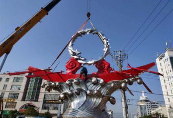 創意龍舟雕塑 啞光劃槳雕塑 公園競賽雕塑