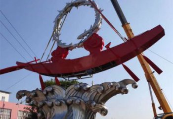 大型商場(chǎng)龍舟雕塑 仿真劃槳雕塑 鏡面競(jìng)賽雕塑