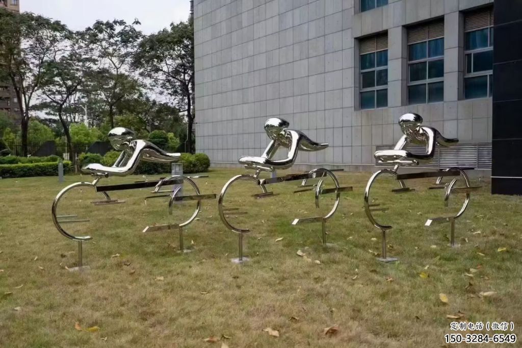 鏤空賽車雕塑 噴水園林賽車人雕塑 住宅小區體育雕塑