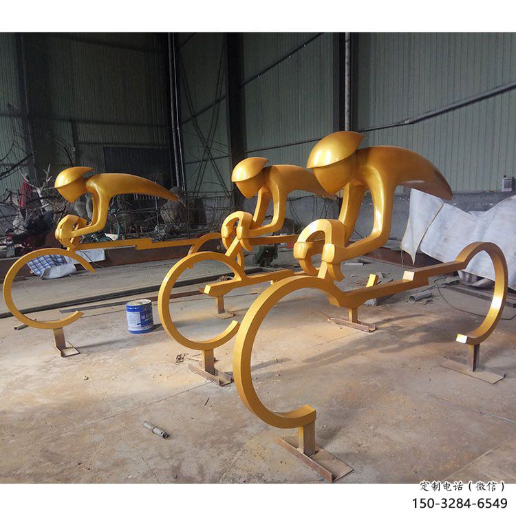 啞光賽車雕塑 拉絲賽車人雕塑 步行街體育雕塑