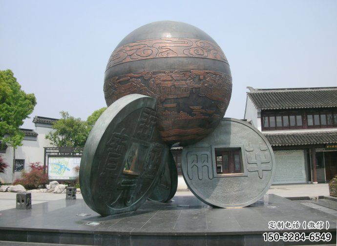 大門口古幣雕塑 發(fā)光公園雕塑 仿真銅幣雕塑