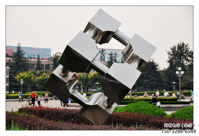 街頭立方體雕塑 大型別墅區雕塑 鋼管幾何體雕塑