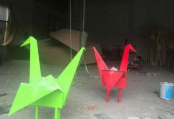 廣場千紙鶴雕塑 抽象折紙風(fēng)格 烤漆鶴鳥雕塑