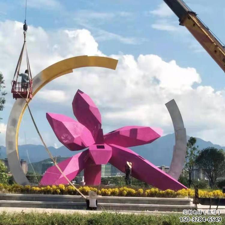 彩繪蘭花雕塑 電鍍現代玉蘭花雕塑 公園雕塑