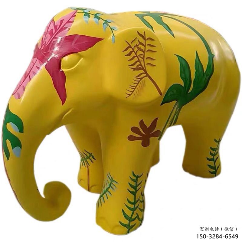 大象雕塑，彩繪工藝雕塑，玻璃鋼大象雕塑廠家