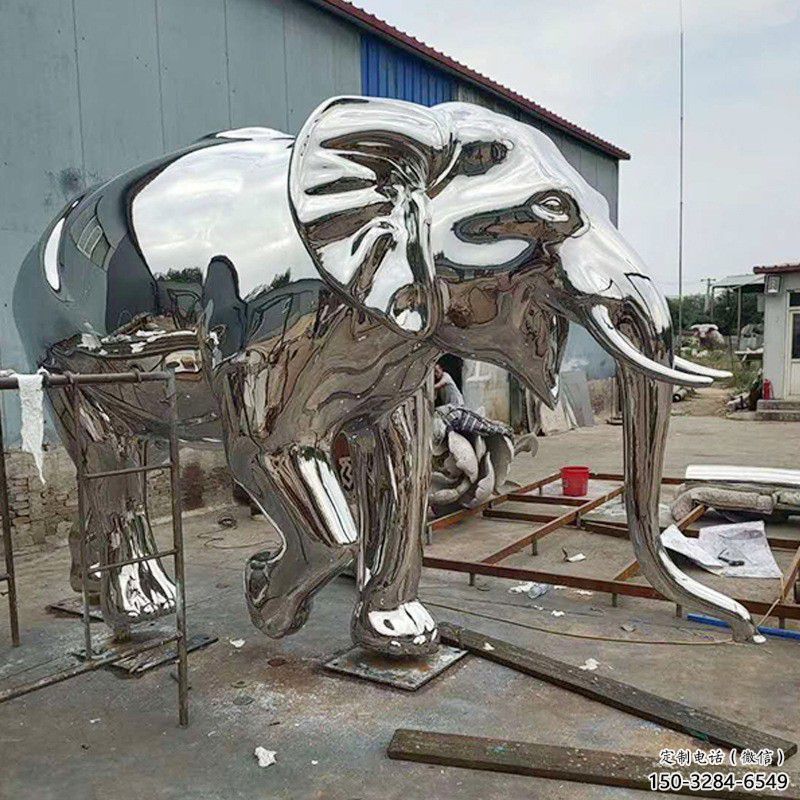 不銹鋼大象雕塑生產(chǎn)，廣場(chǎng)雕塑，鏡面大象雕塑展品