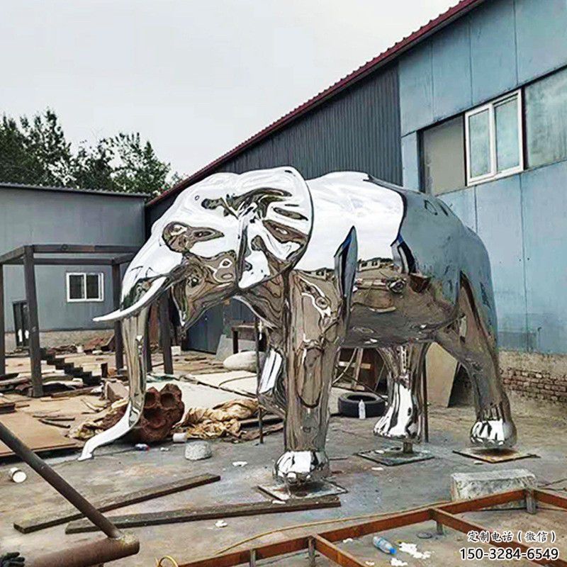 大型大象雕塑制作，動物小品，鏡面大象雕塑提供