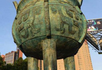 鑄造三足圓鼎銅雕