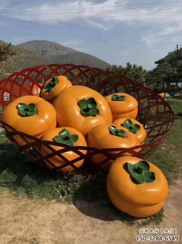 園林果籃雕塑供給，景區雕塑，柿子果籃雕塑優選