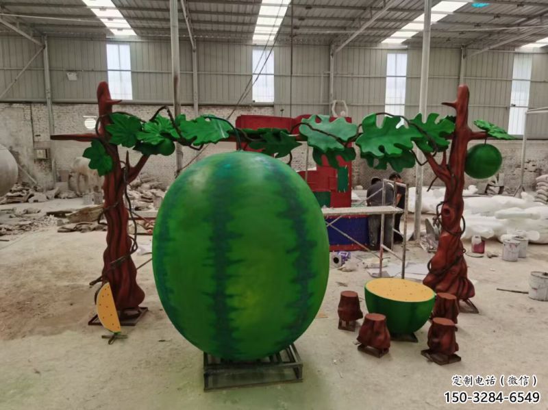 景觀果籃雕塑訂做，景區案例，西瓜果籃雕塑定制