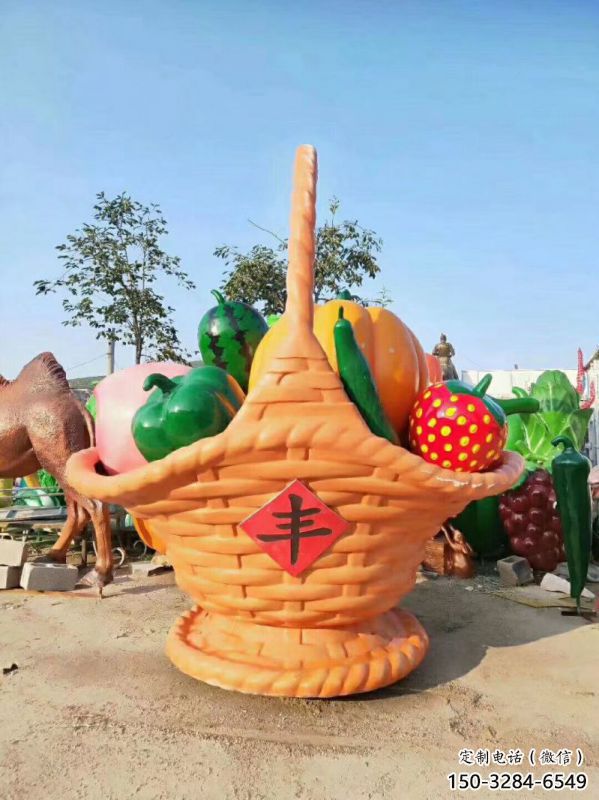 公園果籃雕塑訂做，街景小品，鴨梨果籃雕塑定制
