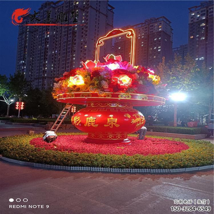 花籃雕塑，仿古景觀雕塑，彩繪擺件