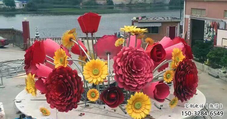 地產花籃雕塑定做，城區小品，裝飾景觀葵花花籃雕塑定價