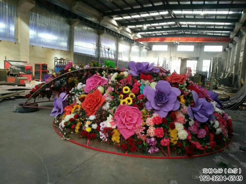 大型花籃雕塑公司，花園小品，玫瑰花花籃雕塑提供