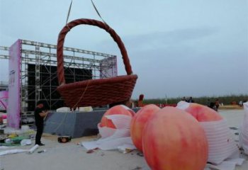 果籃雕塑供求，中式工藝，桃子果籃雕塑精選