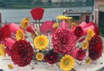 地產花籃雕塑定做，城區小品，裝飾景觀葵花花籃雕塑定價