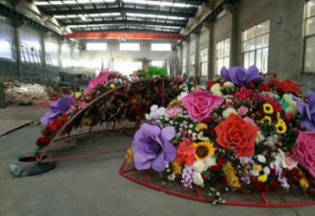 鋼鑄花籃雕塑定價，街頭雕塑，烤漆葵花花籃雕塑定價