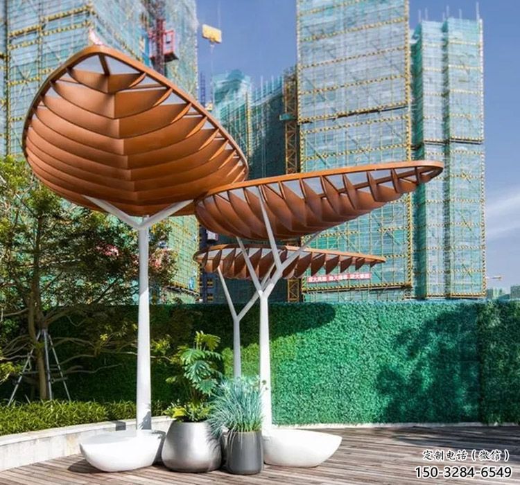 創(chuàng)意不銹鋼葉子廊架雕塑