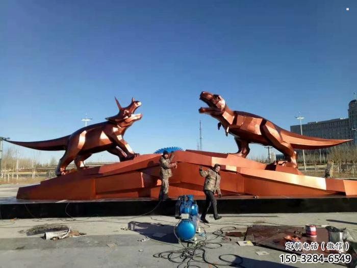不銹鋼恐龍雕塑指用，景觀雕塑，幾何恐龍雕塑點擊