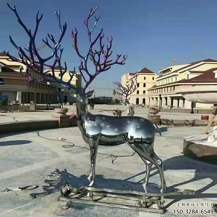 仿真梅花鹿雕塑制造商，城區(qū)小品，不銹鋼動物雕塑制作