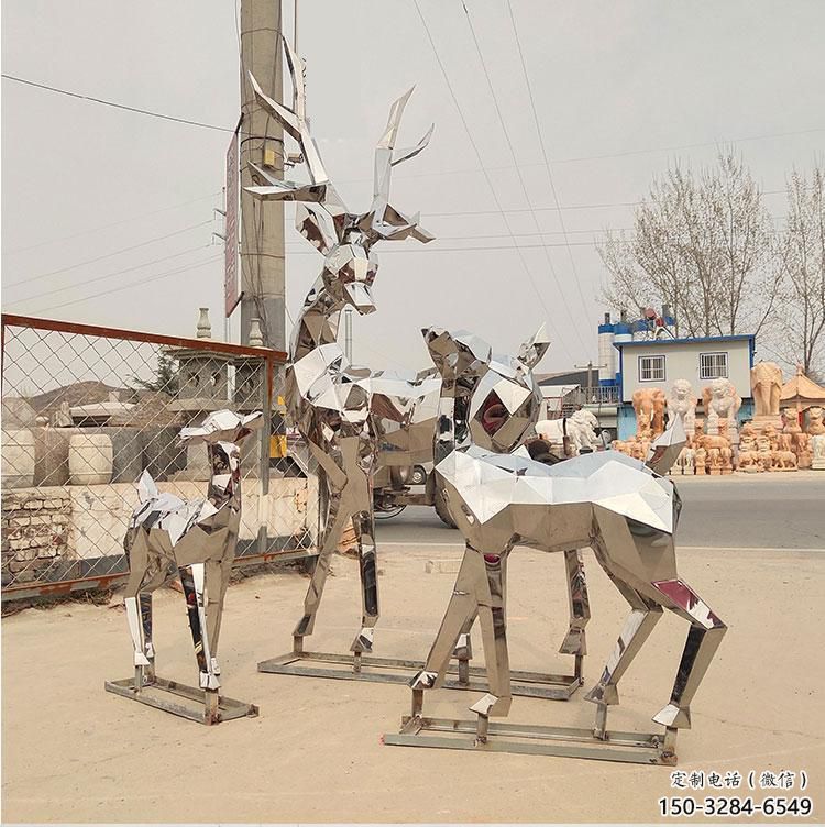 金屬小鹿雕塑通用，城市雕塑，鏡面切面小鹿雕塑指用