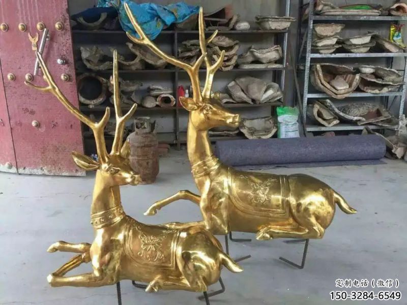 仿古馴鹿雕塑，鍍銅海洋雕塑，鍍銅工藝