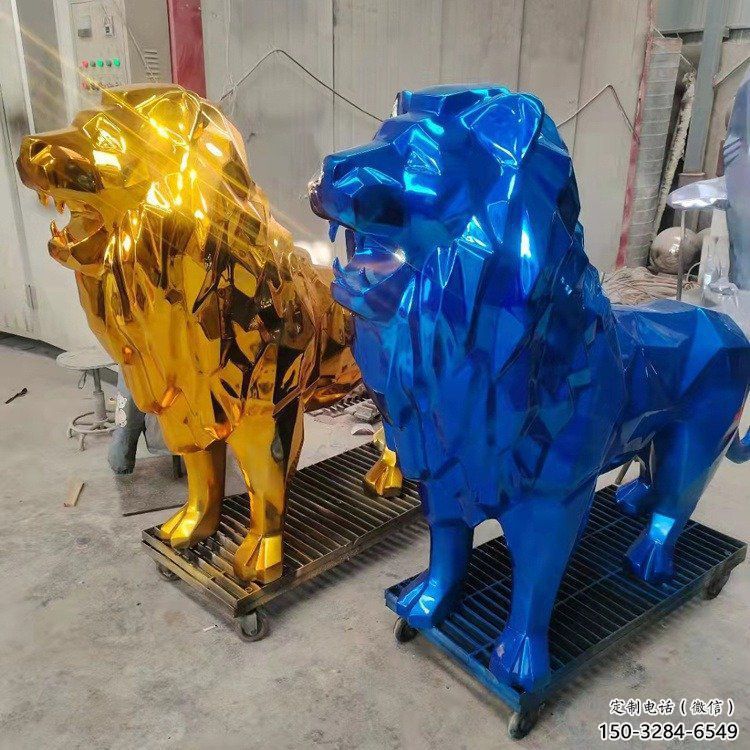 景觀獅子雕塑供應，花園小品，酒店不銹鋼獅子雕塑展品